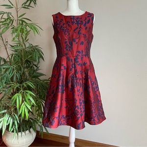 Yishiqi Dress Womens Large Blue Red Fit and Flare Jacquard Sleeveless Midi NWT